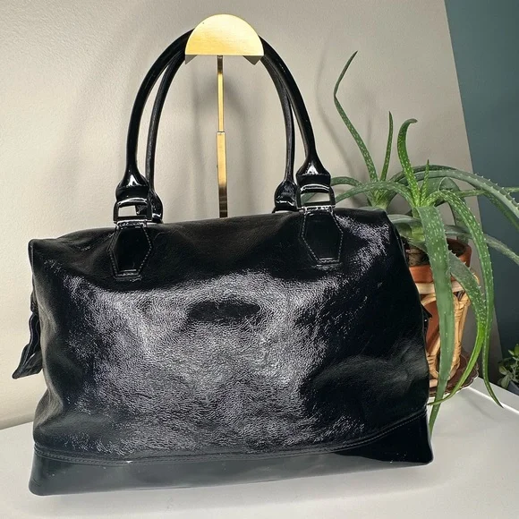 Longchamp Legende Verni Black Patent Leather Travel Satchel Tote Bag Large - Picture 2 of 13